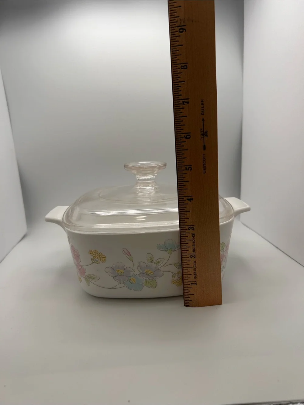 Vintage Corning Ware Pastel Bouquet Covered Casserole Dish with Glass Lid
